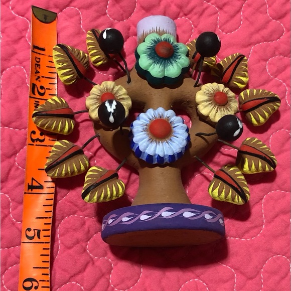 Vintage 5” Mexican Tree of Life Folk Art Pottery Candle Holders (2) - Picture 4 of 4